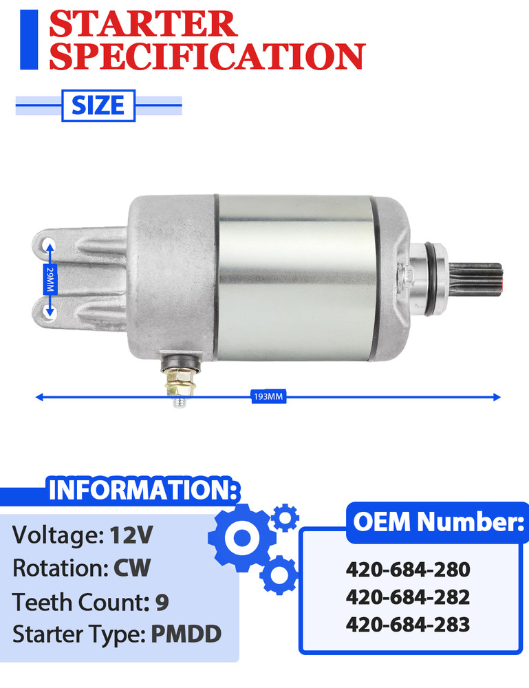Starter Motor for Can-Am Defender HD5 All Models 2017-2021 With Bendix & Relay