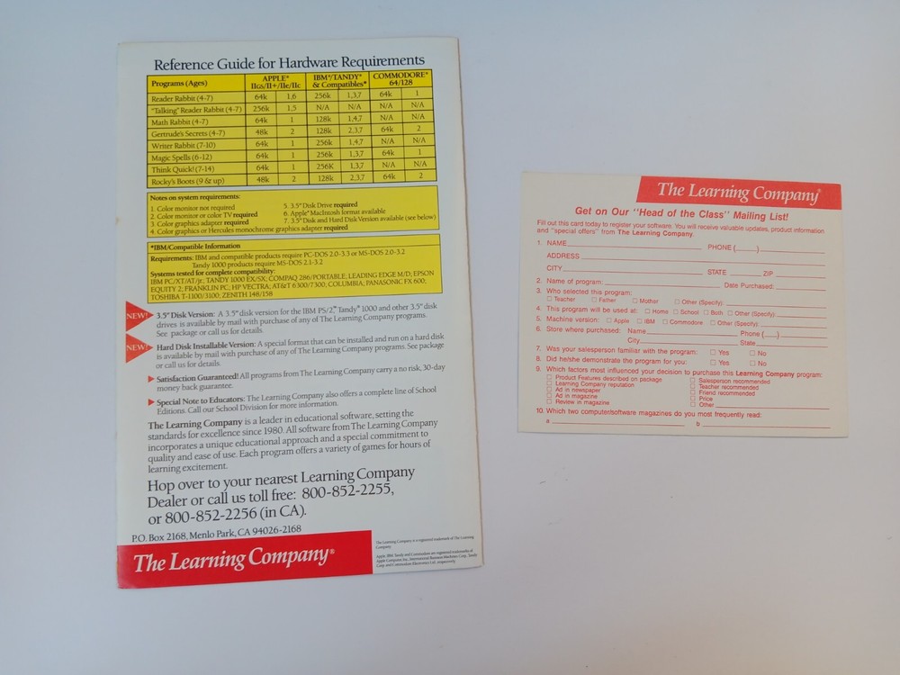 Commodore 64/128 Reader Rabbit The Learning Company Software Tested/Works