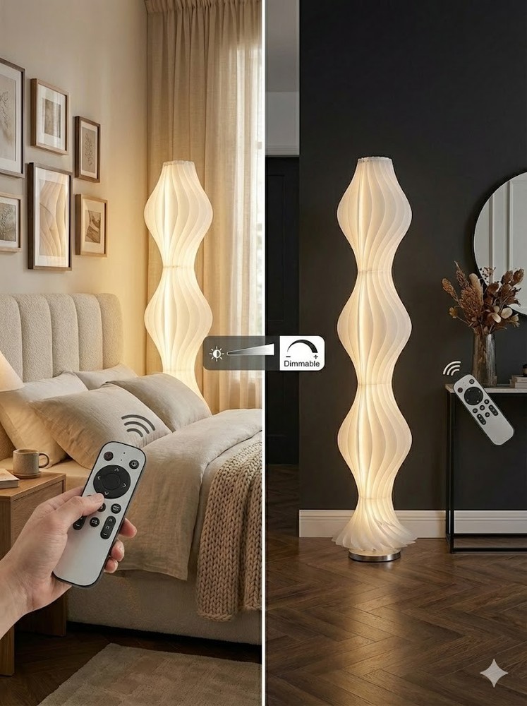 65" Dimmable Floor Lamp with Remote Control | Modern Wavy LED Standing Light