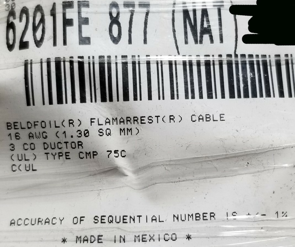 Belden 6201FE 16/3C Shielded Plenum Commercial Audio/Security Cable White /50ft