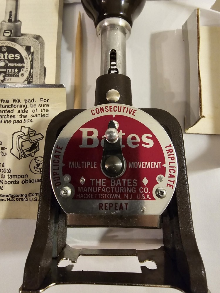 Vintage Bates Numbering Machine In Original Box Instruments Ink Packet Unopened