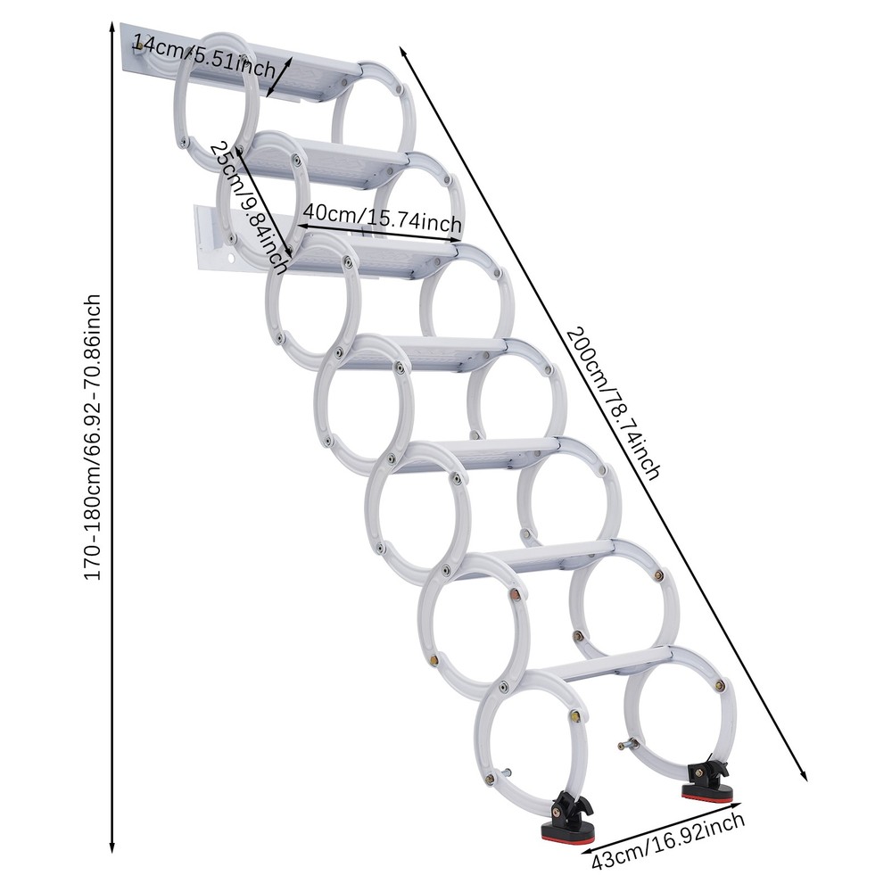 7 Steps Wall Mounted Retractable Ladder Pull Down Telescoping Step Ladders Attic