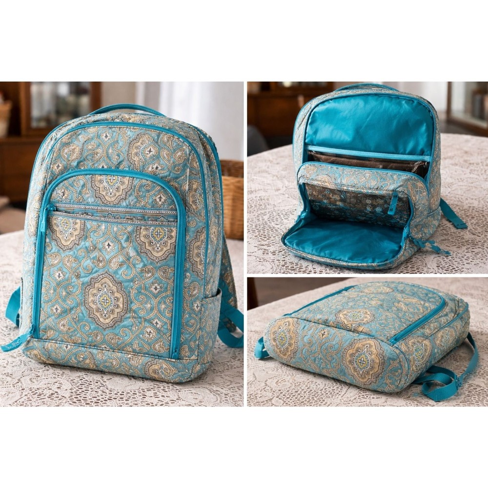 Vera Bradley Quilted Backpack Computer Bag – Teal Medallion Pattern