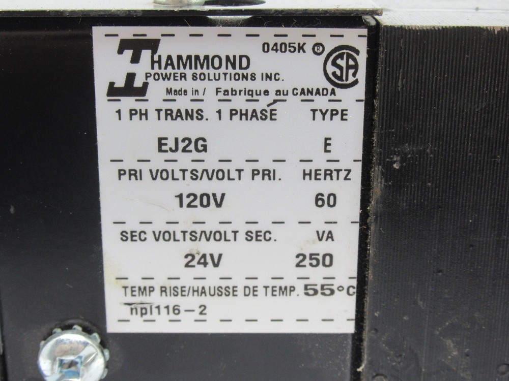 Hammond EJ2G General Purpose Transformer Type E 250VA Pri 120V Sec 24V USED