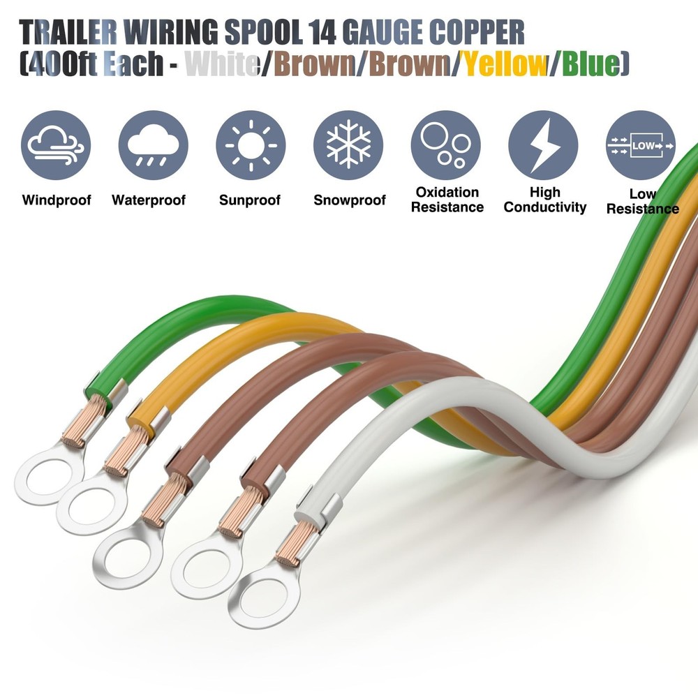 SUZCO 400Ft Enough 14AWG CCA【2-Brown-Wires】 4 Color-Coded 4-Way 5-