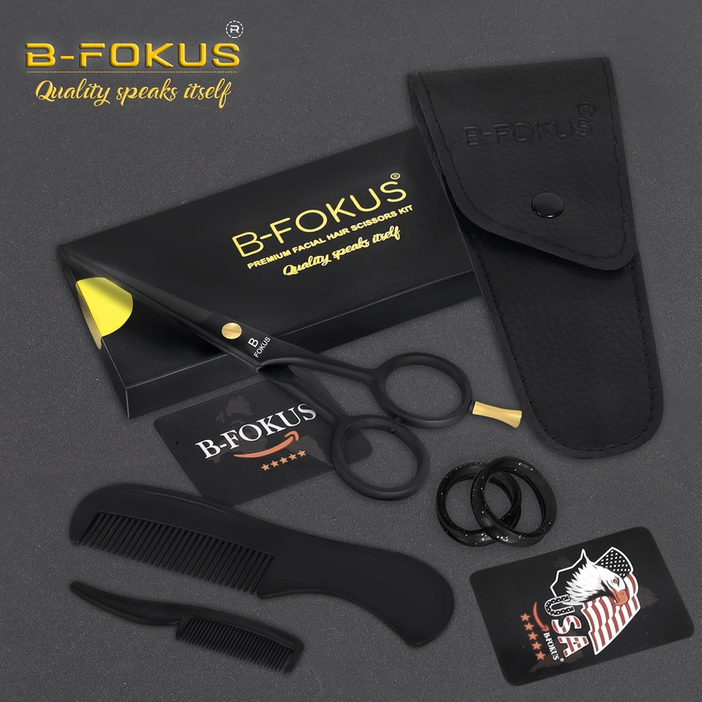 5 Professional Beard and Mustache Scissors Black Color Scissors