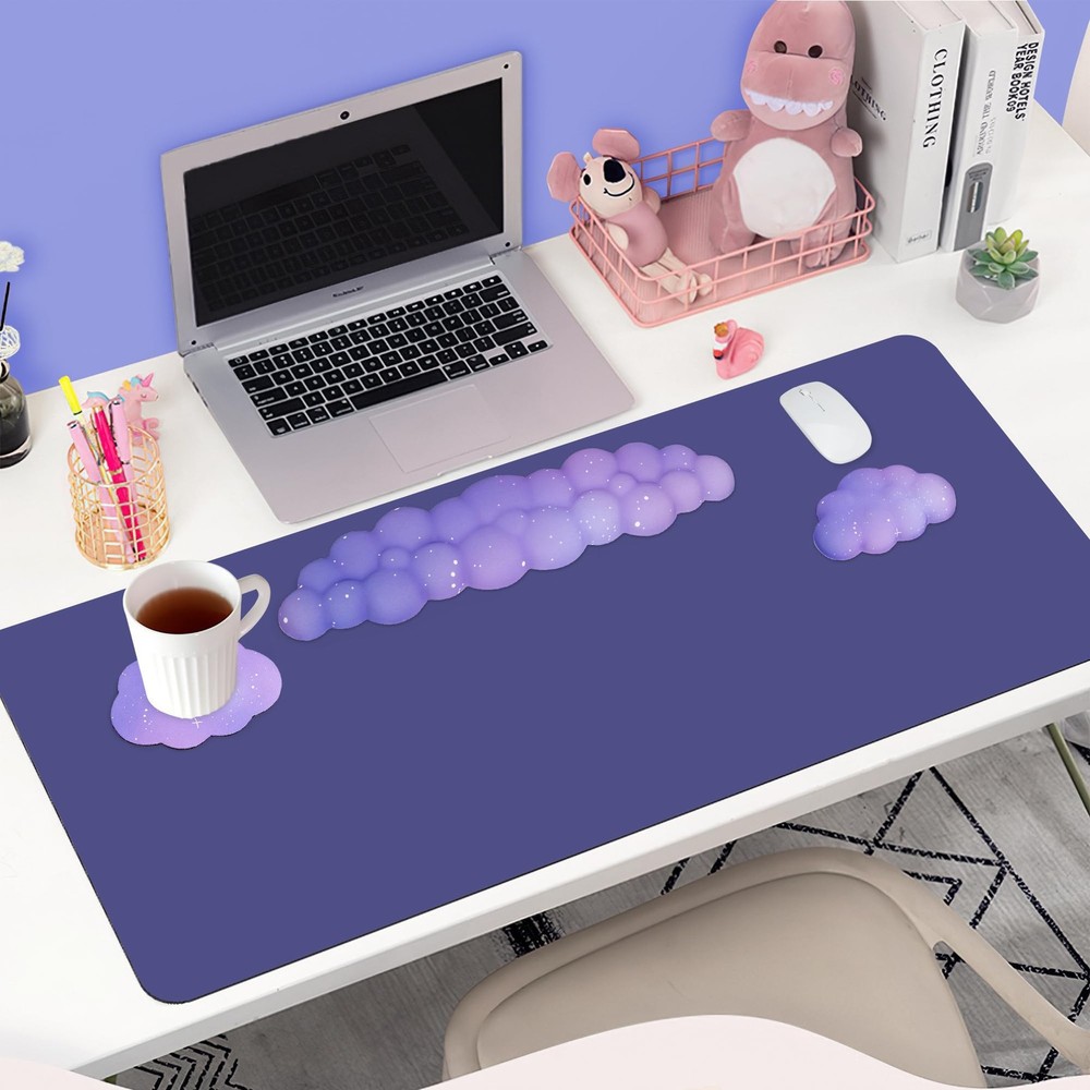 Cloud Wrist Rest Set for Keyboard and Mouse, Includes Cute Coaster, with Comp...