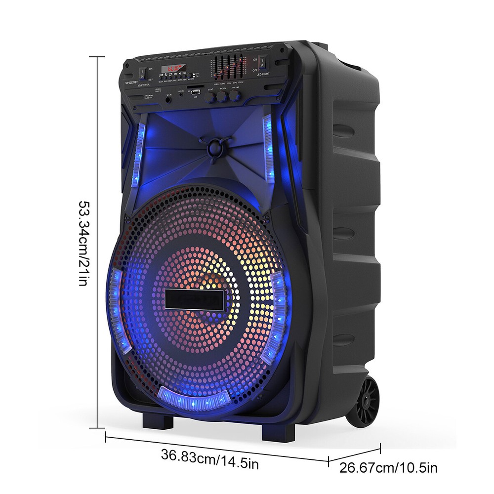 12" Portable Bluetooth Speaker 5-Band Equalizer DJ Party Speaker System W/Mic