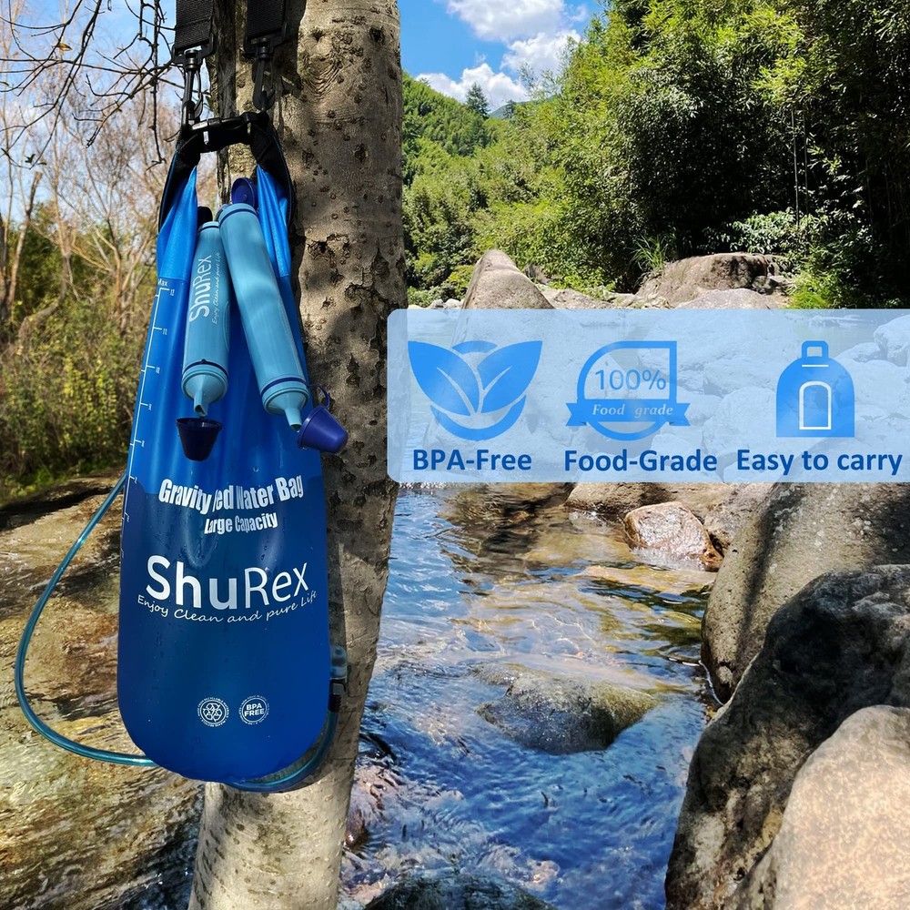 Gravity Fed Water Filtration System with Adjustable Tree Strap, Large Gravity...
