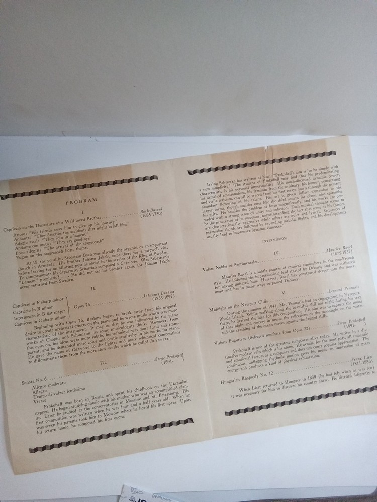 Leonard Pennario Signed Concert Program Classical Pianist JSA