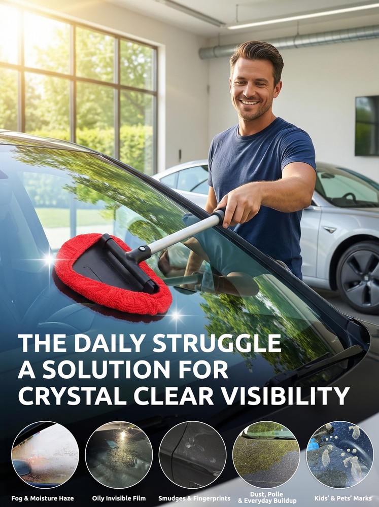 TAKAVU Windshield Window Cleaner Tool, Extendable Large, Black & Red