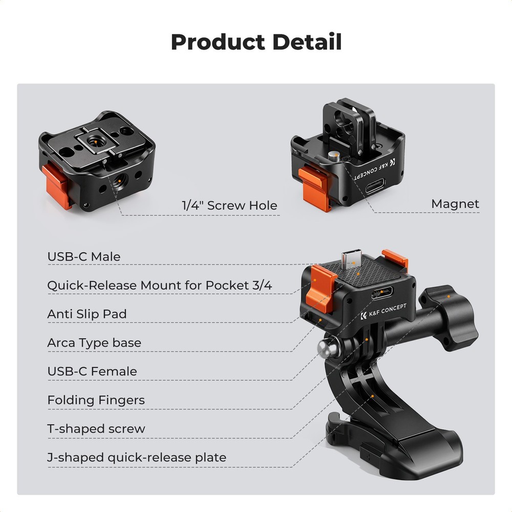 K&F Concept Charging Adapter Base for DJI Osmo Pocket 3, Foldable Two Claw Mount