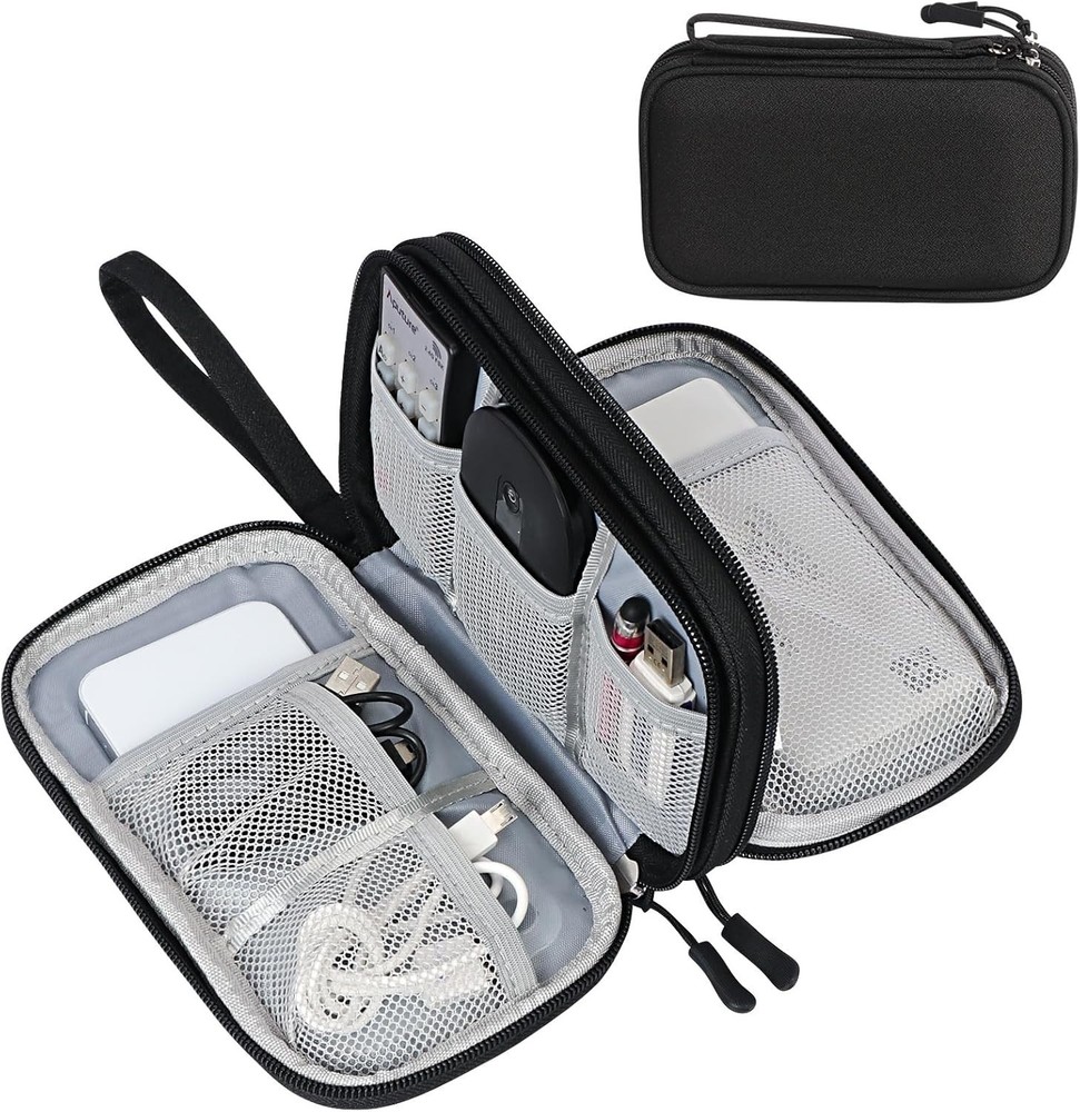 Medium Waterproof Travel Cable Organizer Bag - Double Layers for Electronics