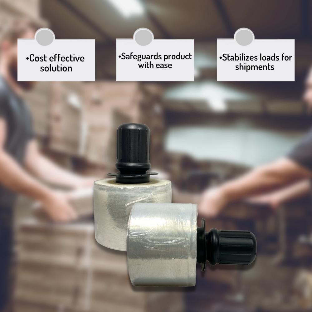 Clear Extended Core Stretch Shrink Wrap with Black Spinner Handle - Size & Rolls