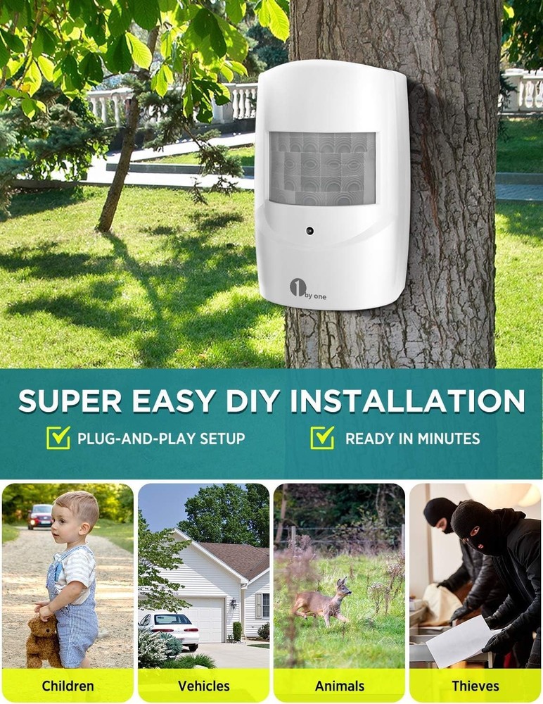 Driveway Alarm Wireless Outside, 1byone Motion Sensor 1000 FT White