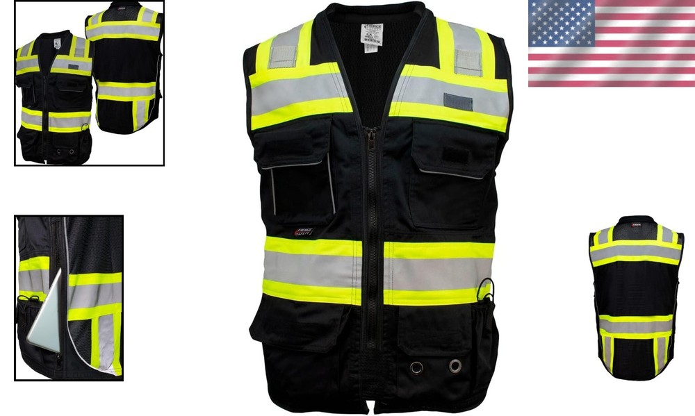 Class 2 Surveyors Vest, Tablet Pockets, Black
