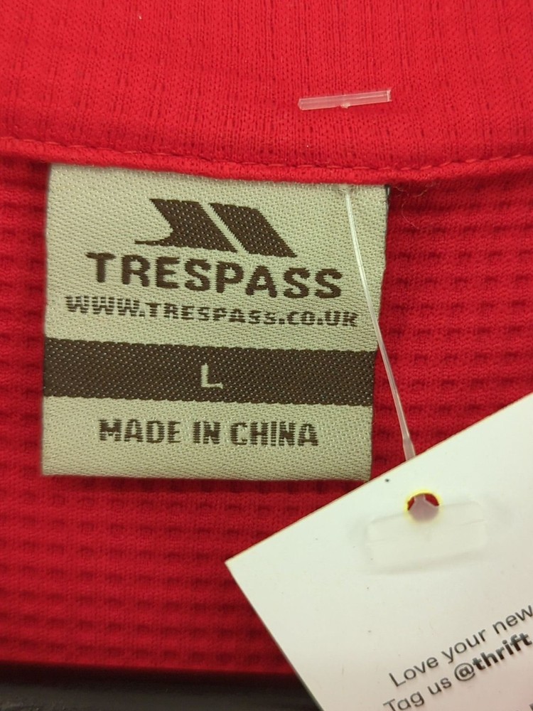 Trespass Men's T-Shirt L Red 100% Polyester High Neck Basic