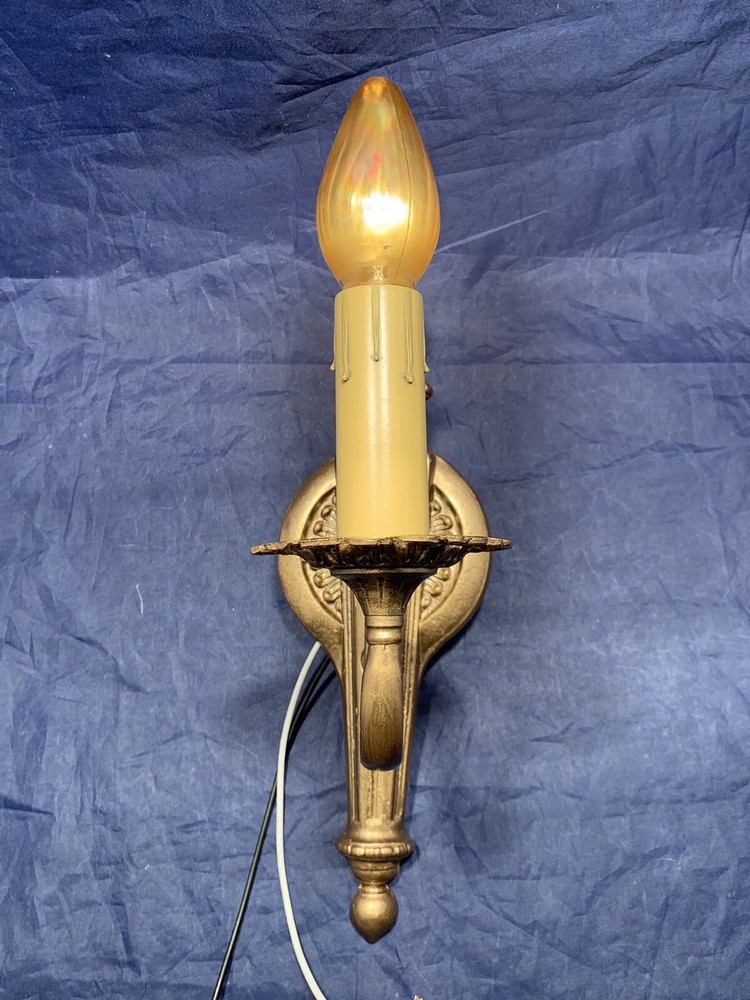 Pair antique polychrome finish Sconces Rewired 4H