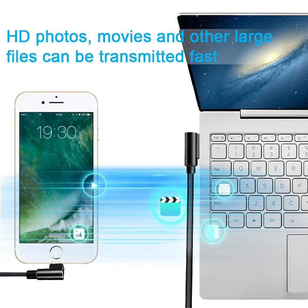 USB Type C Cable 90 Degree Right Angle Design USB-A to USB-C Charger Data Cord