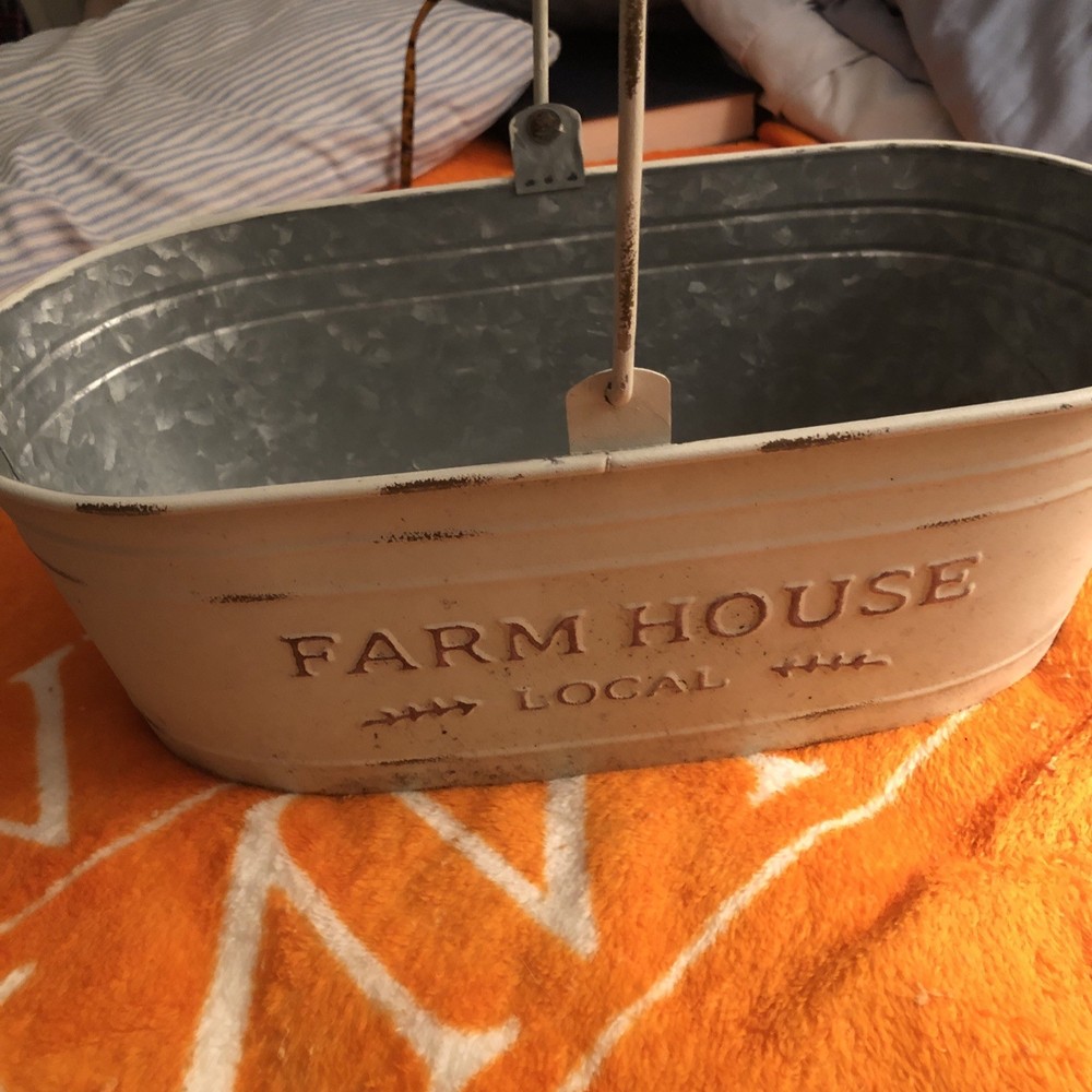 White Oval Bucket for Artificial Floral with Handle Storage Container Home Decor