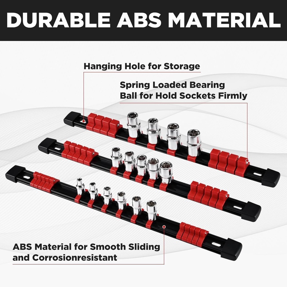 Socket Organizer, 1/2-Inch Drive Heavy Duty Socket Holder Kit ABS, Socket Rail 1