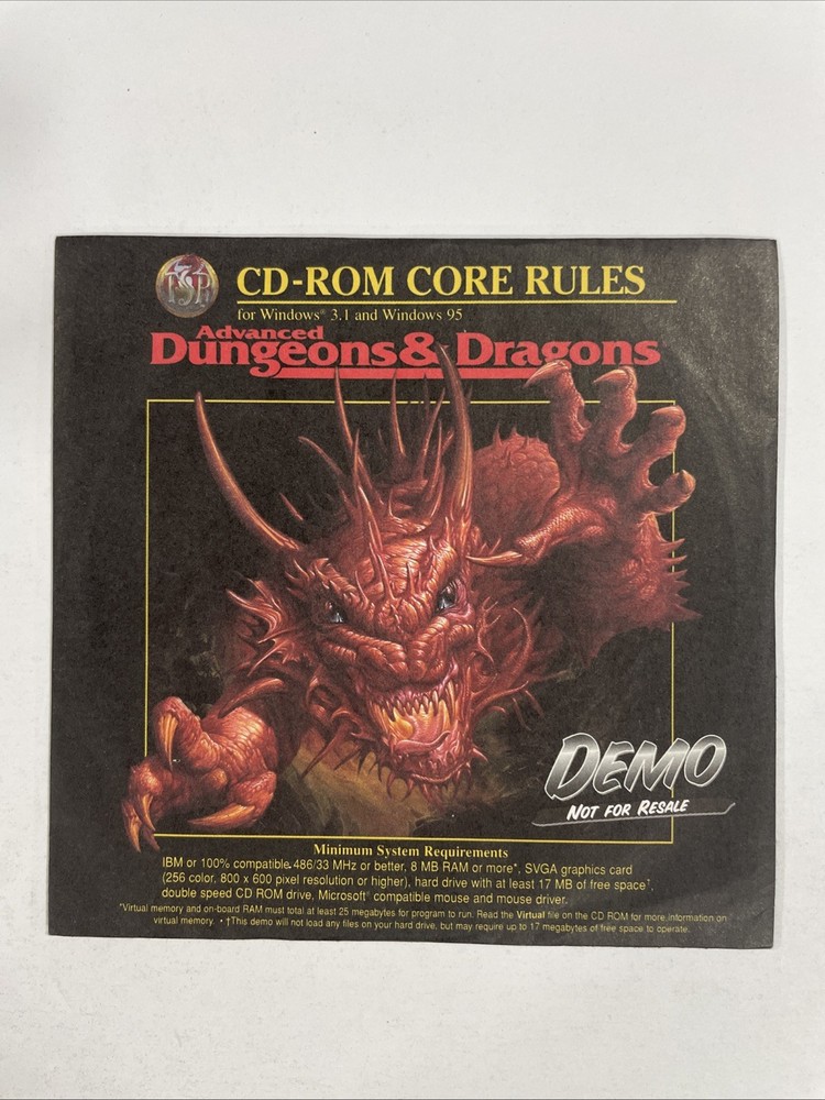 Advanced Dungeons & Dragons CD-Rom Core Rules Demo TSR 1996