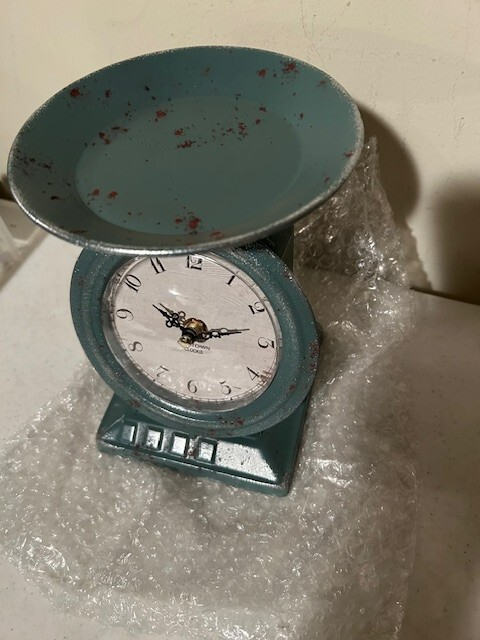 Country Scale Clock with distressed blue finish