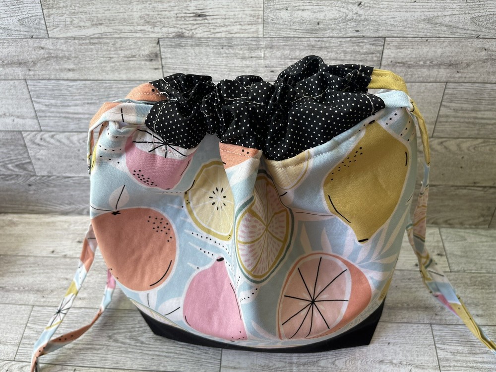 Knitting project bag handmade summer Fruit Print Storage Tote Drawstring