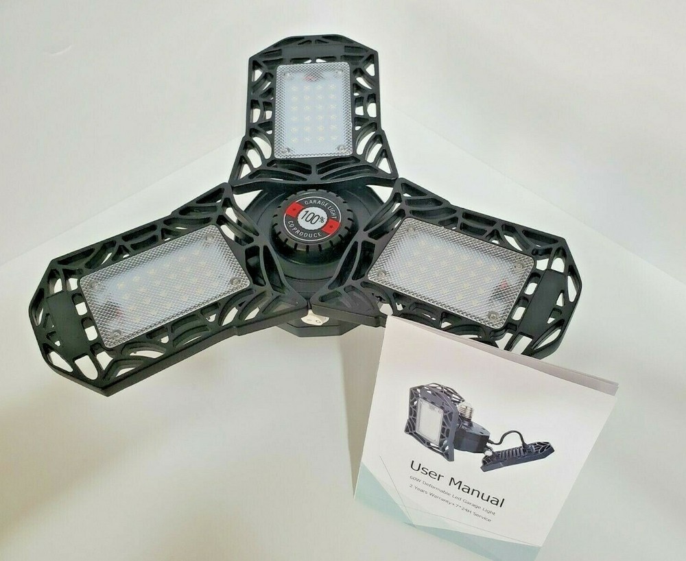 Motion Sensor NO Tools Req'd Garage Light Ceiling 6000 Lumens w/ 60W Deformable