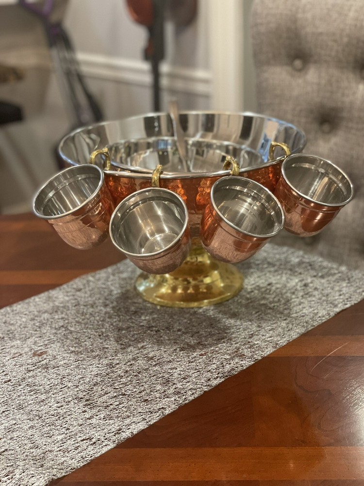 Absolut Elyx Copper Punch Bowl with copper mugs