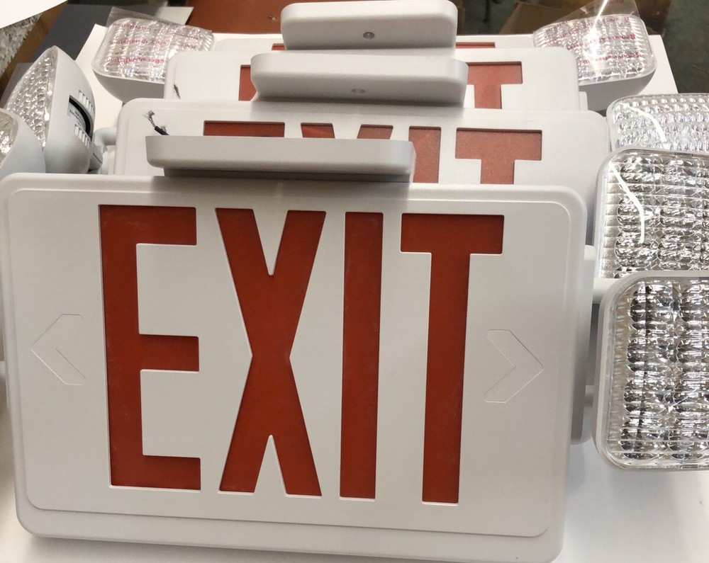 4 Commercial Emergency Exit Signs, 1- Still In Packing Battery Backup, 2 LED
