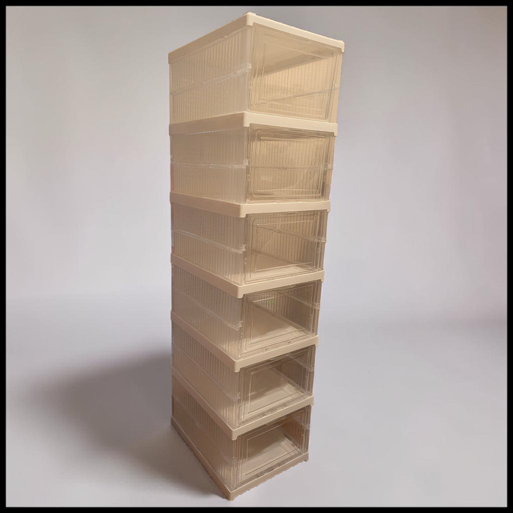 6 XL Foldable Clear Shoe Storage Box Containers Stackable Organizers Drop Door