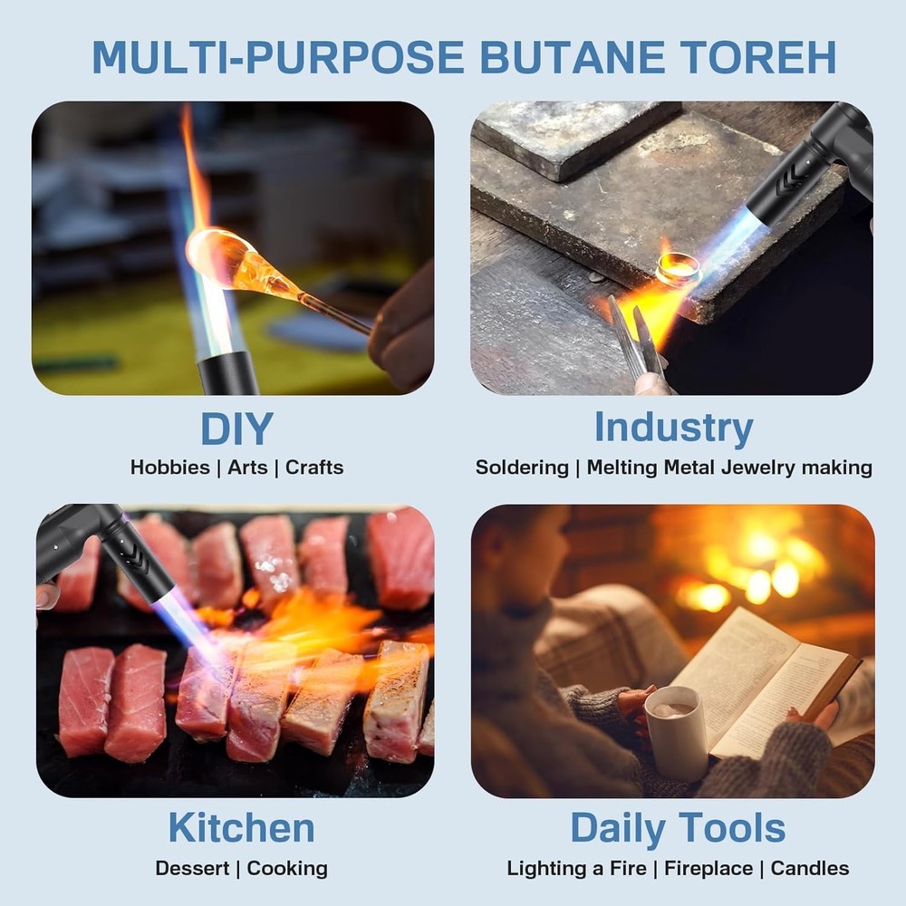 2 Pack Butane Torch Lighter Soldering Refillable ONE SIZE, Black