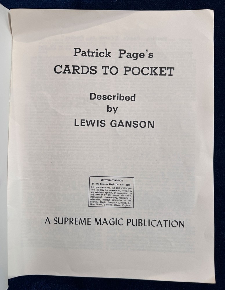 Cards To Pocket (Patrick Page) -1981