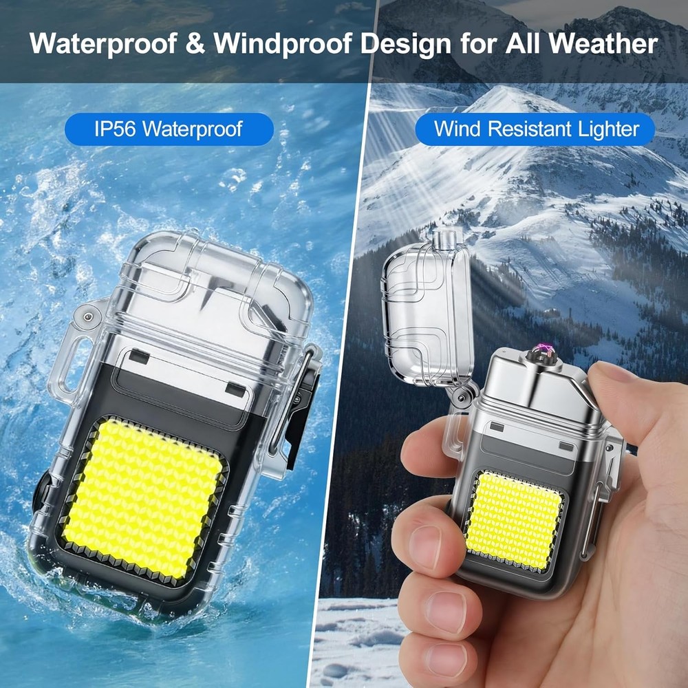 2-Pack Waterproof Dual Arc Plasma USB Lighter 3 Modes Flashlight Outdoor