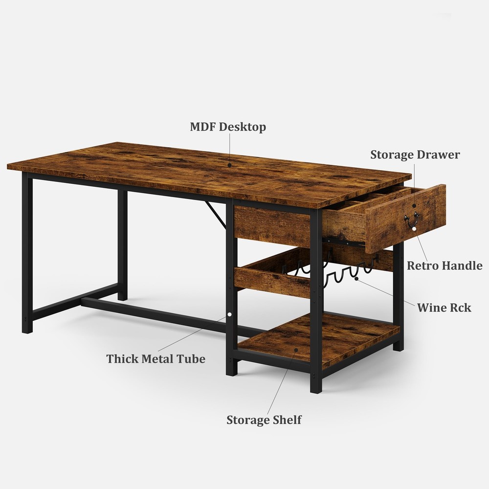 Dining Table Set for 4 Kitchen Table with 2 Benches, Storage Drawers ,Wine Rack