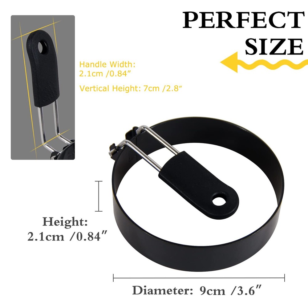 3.5'' Egg Rings with Silicone Handle Stainless Steel Egg Cooking Rings，Nonsti...
