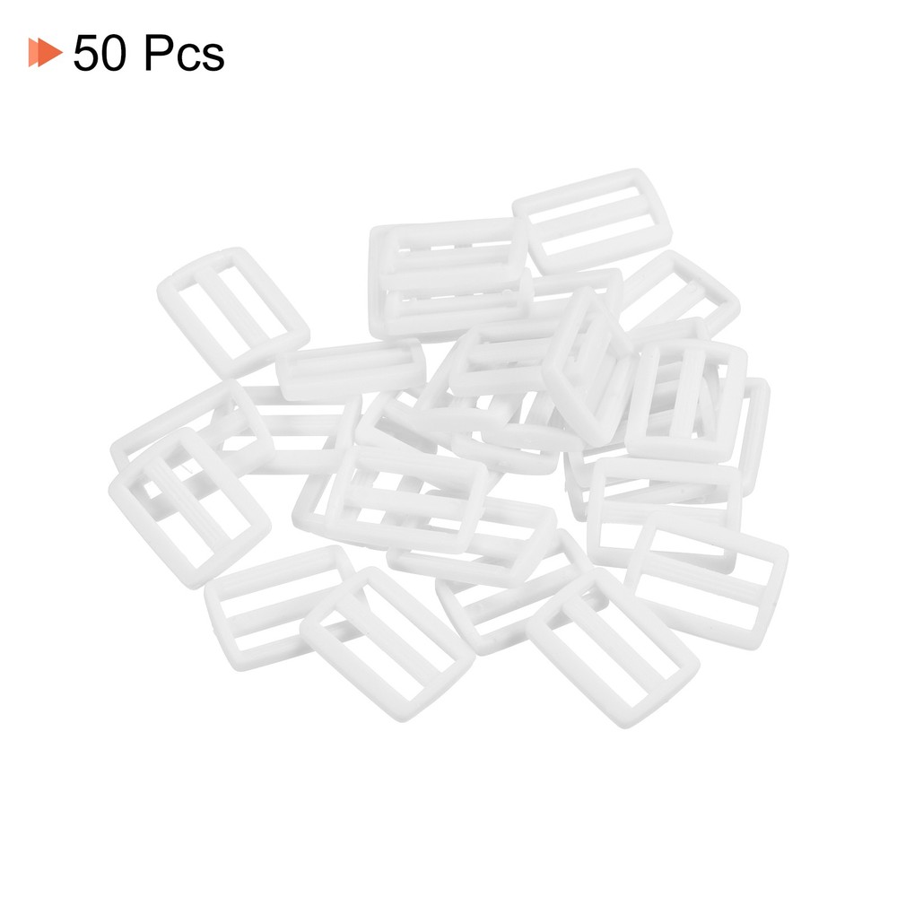 5/8 Inch Tri-Glide Slide Buckles, 50 Pack Webbing Strap Fastener, White