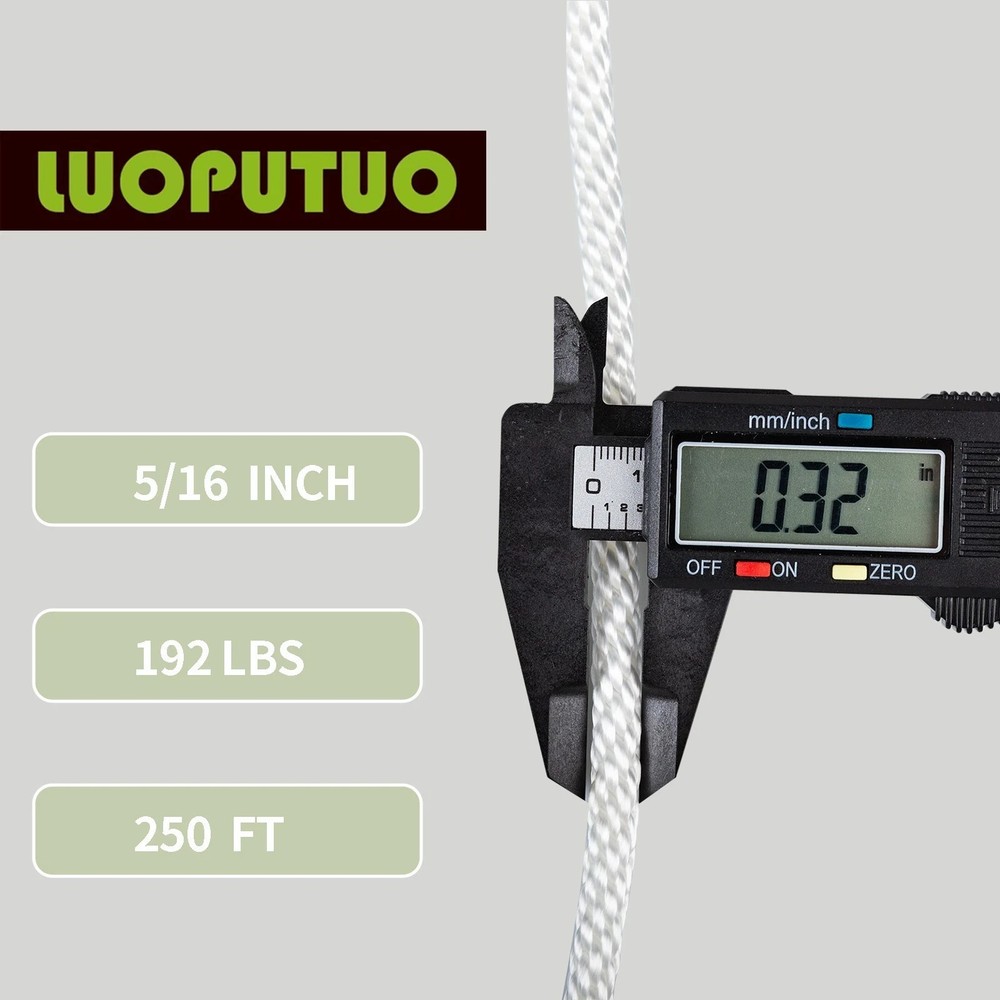 5/16 INCH 250 FT White Nylon Solid Braid Rope-Industrial Grade