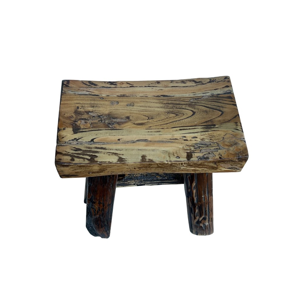 Rustic Raw Rough Wood Grain Rectangle Slim Stool Bench Side Table JK328 #9