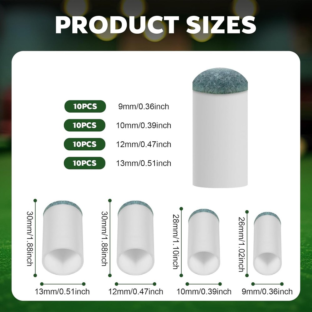 Slip On Pool Cue Tips Replacement Kit 4 Sizes Upgrade Pool Stick Tips 40 Pcs