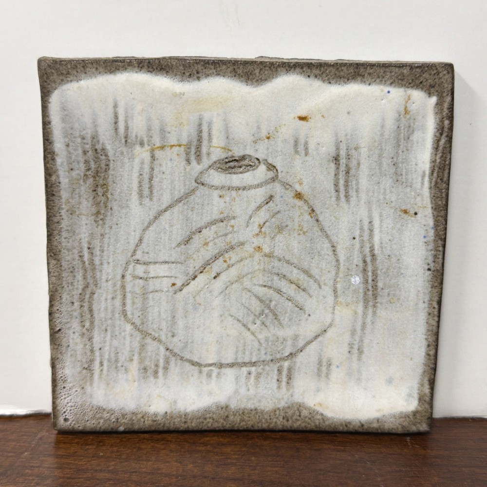 Vintage Handmade Hand Painted Pottery Stone Tile Signed