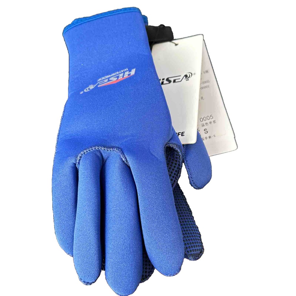 HiSea Waterproof Spearfishing Gloves, Blue, Small