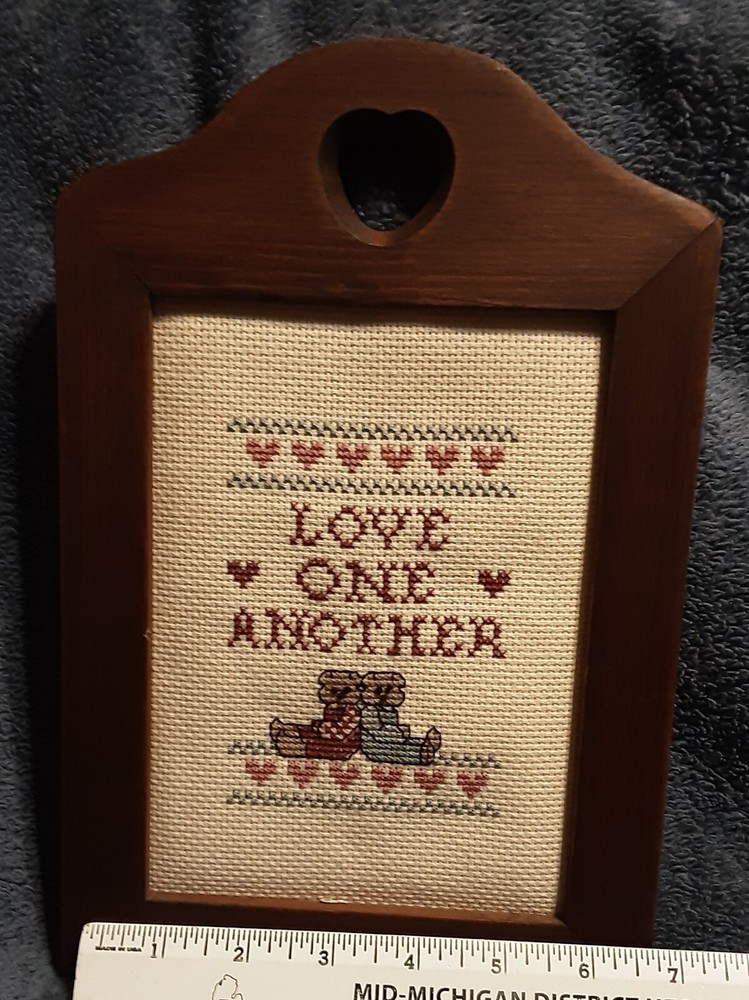 Framed finished Cross Stitch Love One Another