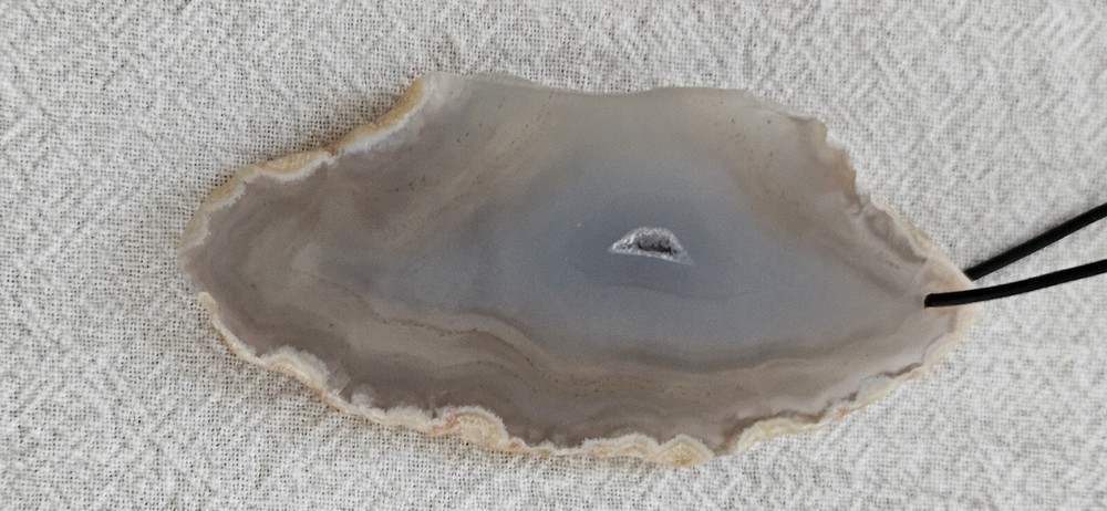 Blue Agate Slice Pendant on Adjustable Cord