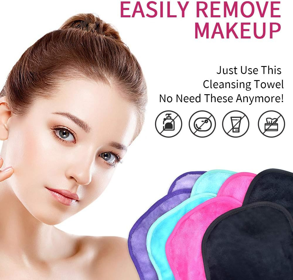 Makeup Remover Cloths 4 Count: Microfiber Reusable Fast Drying Washcloth, Face T