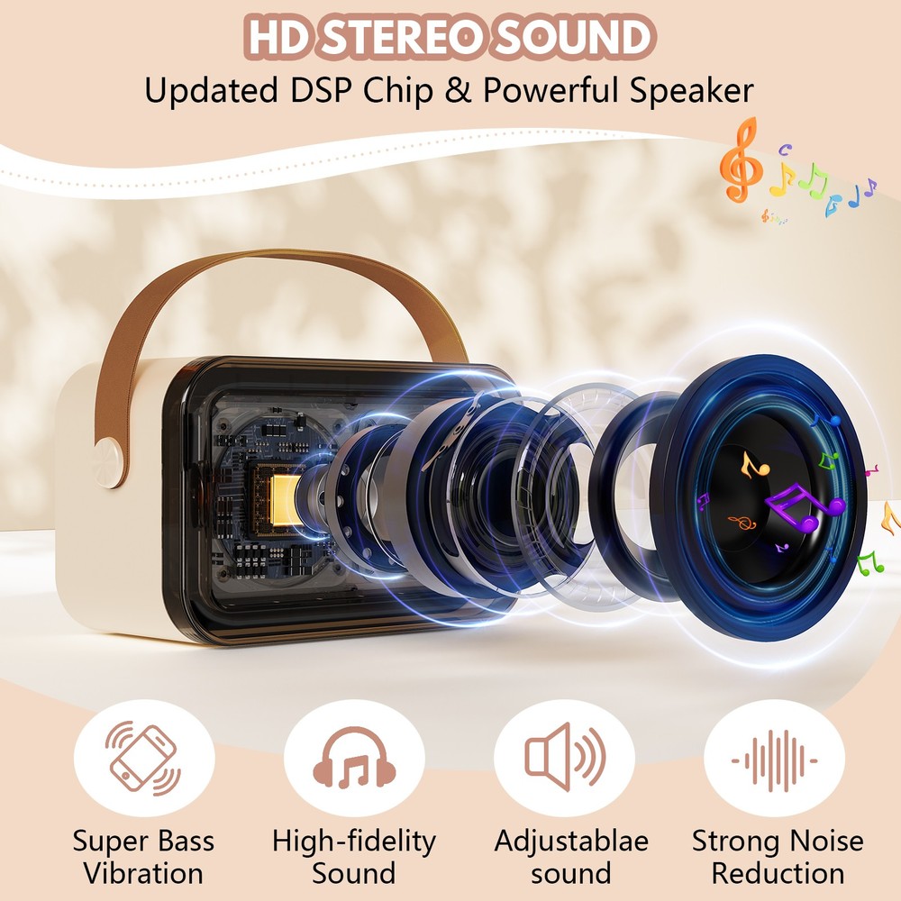 JYX Mini Karaoke Machine For Kid Bluetooth Speaker w/ 2 Wireless Microphone Gift