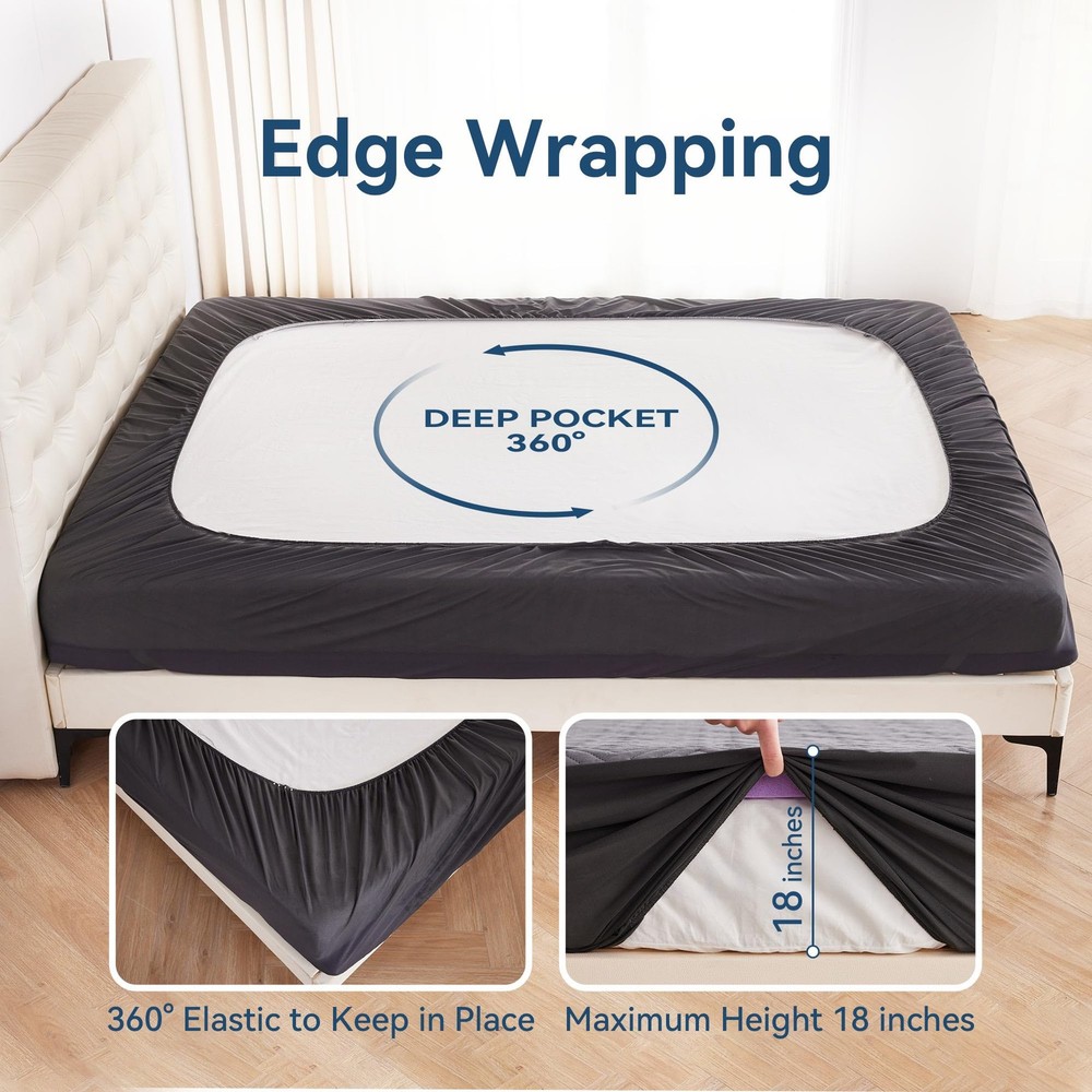 Waterproof Mattress Protector Queen Size with Straps Noiseless Bed Cover Deep...