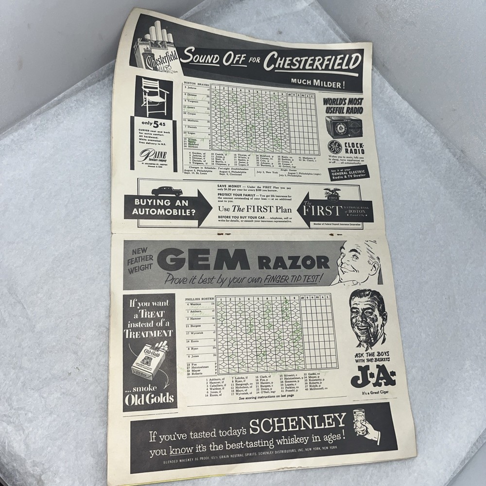 Boston Braves VS. Philadelphia Phillies 1952 Program