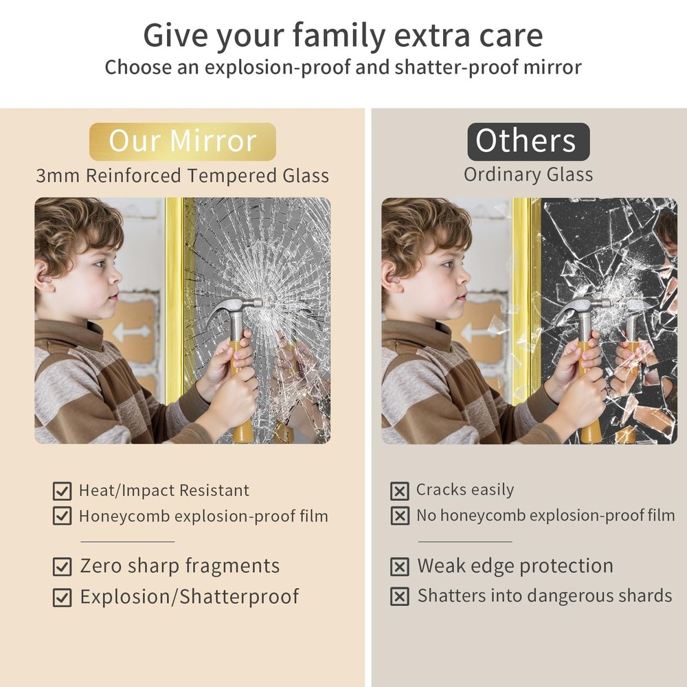 Gold Wall Mirror for Bathroom, 30x30 Inch Matte Deep Framed Rounded Rectangle...